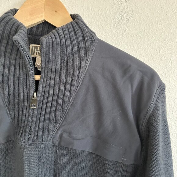 Duluth Trading Co Sweater Gray 1/4 Zip Mock Neck Elbow Patch Cotton Wool - Picture 2 of 7